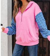 Load image into Gallery viewer, Pre-Order Checkered Patchwork Kangaroo Pocket Half Zipper Hoodies