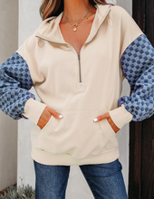Load image into Gallery viewer, Pre-Order Checkered Patchwork Kangaroo Pocket Half Zipper Hoodies