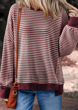 Load image into Gallery viewer, Pre-Order Stripe Ribbed Trim Drop Shoulder Long Sleeve Oversize Tops