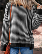 Load image into Gallery viewer, Pre-Order Stripe Ribbed Trim Drop Shoulder Long Sleeve Oversize Tops