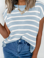 Load image into Gallery viewer, Pre-Order Stripe Side Slits Crewneck Short Sleeve Sweater Tees