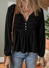 Load image into Gallery viewer, Pre-Order Smocked Bust Buttoned Split V Neck Flow Fit Blouse
