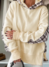Load image into Gallery viewer, Pre-Order Beige Plaid Patchwork Side Slit Sweatshirt