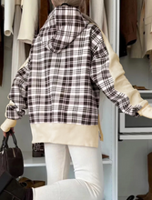 Load image into Gallery viewer, Pre-Order Beige Plaid Patchwork Side Slit Sweatshirt