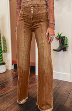 Load image into Gallery viewer, Pre-Order High Waist Button Fly Seamed Raw Hem Flare Jeans