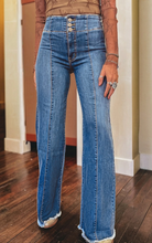 Load image into Gallery viewer, Pre-Order High Waist Button Fly Seamed Raw Hem Flare Jeans