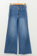 Load image into Gallery viewer, Pre-Order High Waist Button Fly Seamed Raw Hem Flare Jeans