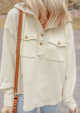 Load image into Gallery viewer, Pre-Order Textured Buttoned Neckline Side Pockets Hoodie