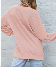 Load image into Gallery viewer, Pre-Order Thermal V Neck Relaxed Long Sleeve Knit Top