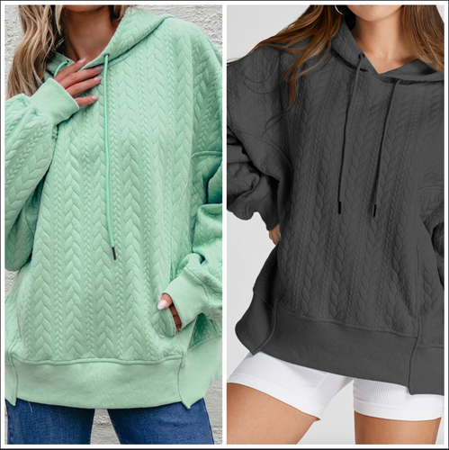 Pre-Order Cable Textured Baggy Solid Hoodies