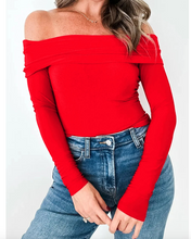 Load image into Gallery viewer, Pre-Order Fiery Red Foldover Off Shoulder Long Sleeve Slim Top