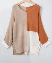 Load image into Gallery viewer, Pre-Order Chestnut Color Block Knit V Neck Loose Sweater