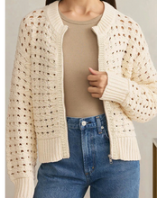 Load image into Gallery viewer, Pre-Order Beige Hollowed Pattern Knit Zip Up Drop Shoulder Sweater Cardigan