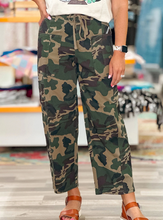 Load image into Gallery viewer, Pre-Order Green Camouflage Print Drawstring Patch Pocket Barrel Jeans