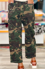 Load image into Gallery viewer, Pre-Order Green Camouflage Print Drawstring Patch Pocket Barrel Jeans