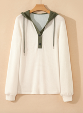 Load image into Gallery viewer, Pre-Order Waffle Contrast Half Buttoned Hooded Pullover Top