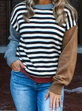 Load image into Gallery viewer, Pre-Order Striped Panels Colorblock Sleeve Chic Sweater