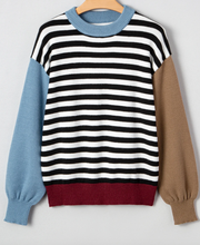 Load image into Gallery viewer, Pre-Order Striped Panels Colorblock Sleeve Chic Sweater