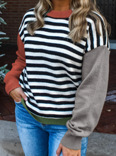 Load image into Gallery viewer, Pre-Order Striped Panels Colorblock Sleeve Chic Sweater
