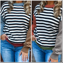 Load image into Gallery viewer, Pre-Order Striped Panels Colorblock Sleeve Chic Sweater