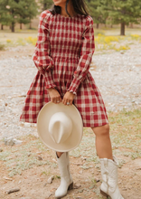 Load image into Gallery viewer, Pre-Order Red Plaid Print Smocked Puff Sleeve Mini Dress