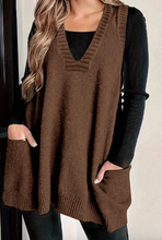 Load image into Gallery viewer, Pre-Order Ribbed Deep V Neckline Front Pocketed Loose Tunic Sweater Vest