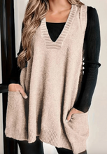 Load image into Gallery viewer, Pre-Order Ribbed Deep V Neckline Front Pocketed Loose Tunic Sweater Vest