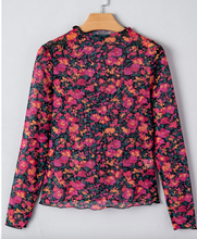 Load image into Gallery viewer, Pre-Order Rose Slim Fit Floral Mesh Long Sleeve Mock Neck Top