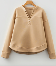 Load image into Gallery viewer, Pre-Order Light French Beige Grommet Detail V Neck Sweatshirt