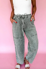 Load image into Gallery viewer, Pre-Order Acid Wash Barrel Fit Denim Pants with Waist String