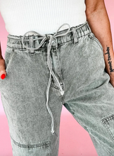 Load image into Gallery viewer, Pre-Order Acid Wash Barrel Fit Denim Pants with Waist String