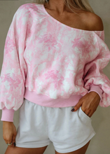 Load image into Gallery viewer, Pre-Order Pink Abstract Woodland Print Asymmetric Shoulder Long Sleeve Top