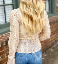 Load image into Gallery viewer, Pre-Order Apricot Flounced Long Sleeve Mock Neck Sheer Lace Top