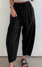 Load image into Gallery viewer, Pre-Order  Drawstring Elastic Waist Patch Pocket Barrel Leg Casual Pants