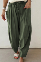 Load image into Gallery viewer, Pre-Order  Drawstring Elastic Waist Patch Pocket Barrel Leg Casual Pants