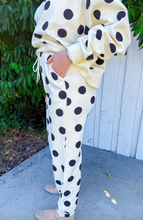 Load image into Gallery viewer, Pre-Order Beige Polka Dot Print Drop Shoulder Pullover Drawstring Jogger Pant Set