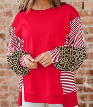 Load image into Gallery viewer, Pre-Order Red Striped Patchwork Sleeve Colorblock Sweatshirts
