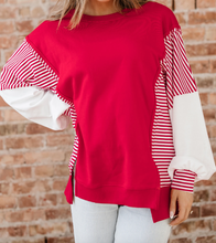 Load image into Gallery viewer, Pre-Order Red Striped Patchwork Sleeve Colorblock Sweatshirts