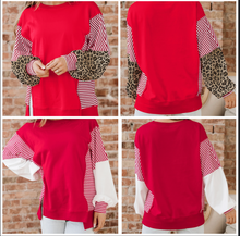 Load image into Gallery viewer, Pre-Order Red Striped Patchwork Sleeve Colorblock Sweatshirts