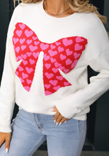 Load image into Gallery viewer, Pre-Order White Heart Bow Graphic Valentine Sweater