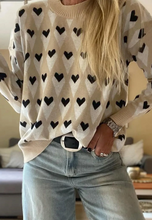 Load image into Gallery viewer, Pre-Order Parchment Geometric Heart Print Ribbed Trim Loose Sweater