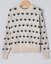 Load image into Gallery viewer, Pre-Order Parchment Geometric Heart Print Ribbed Trim Loose Sweater