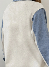 Load image into Gallery viewer, Pre-Order Denim Patchwork Buttoned Polo Collar Long Sleeve Top