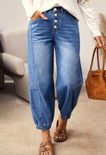 Load image into Gallery viewer, Pre-Order Blue 4 Buttons Front Tapered Casual Loose Fit Jeans