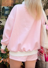 Load image into Gallery viewer, Pre-Order Pink Stripe Oversize Mock Neck Sweatshirt and Shorts Set