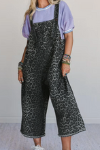 Load image into Gallery viewer, Pre-Order Gray Leopard Print Button Adjustable Straps Cropped Loose Denim Overalls