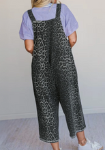 Load image into Gallery viewer, Pre-Order Gray Leopard Print Button Adjustable Straps Cropped Loose Denim Overalls