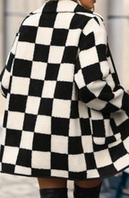 Load image into Gallery viewer, Pre-Order Black Checkered Side Pockets Collared Buttoned Fleece Jacket