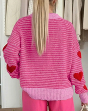 Load image into Gallery viewer, Pre-Order Rose Stripe Contrast Heart Pattern Valentine Knit Sweater