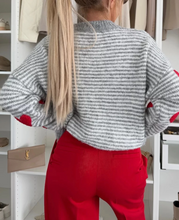 Load image into Gallery viewer, Pre-Order Gray Stripe Contrast Heart Pattern Valentine Knit Sweater